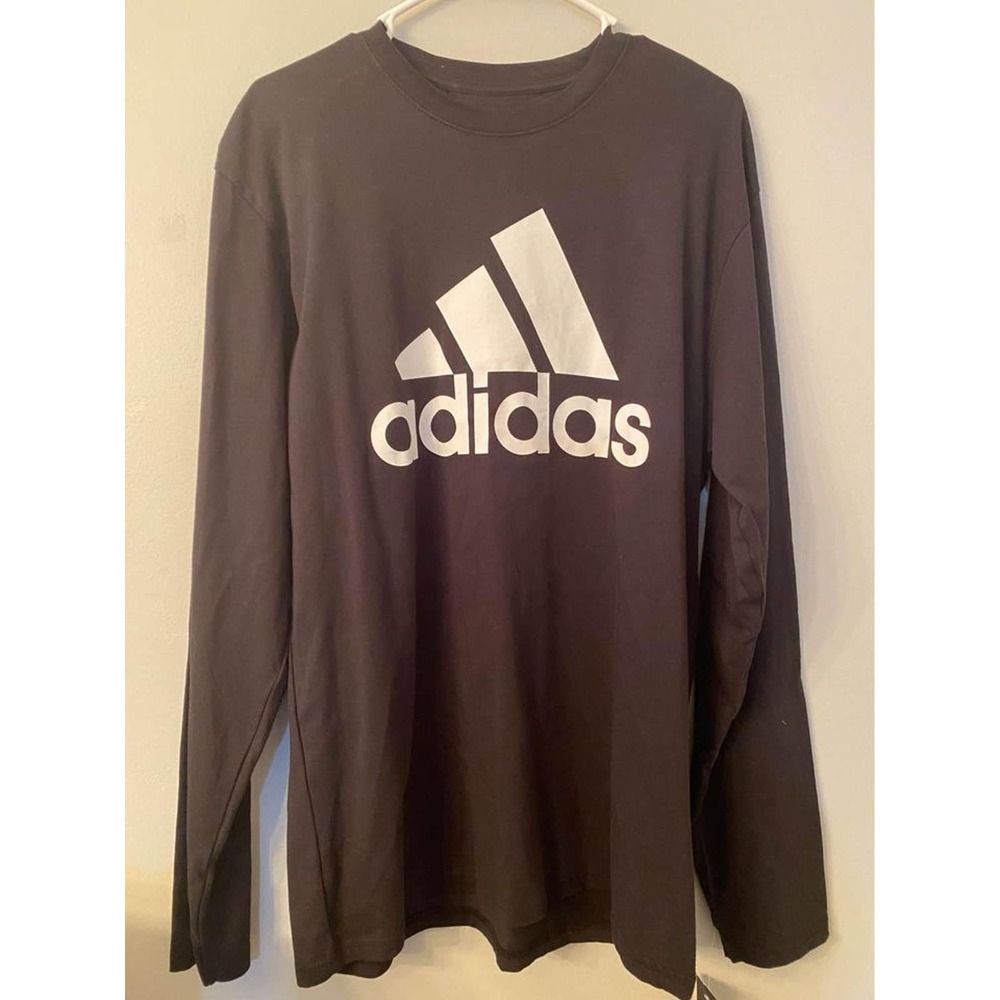 NEW ADIDAS Long Sleeve Logo Tee Black Mens Golf Shirt Size Large
